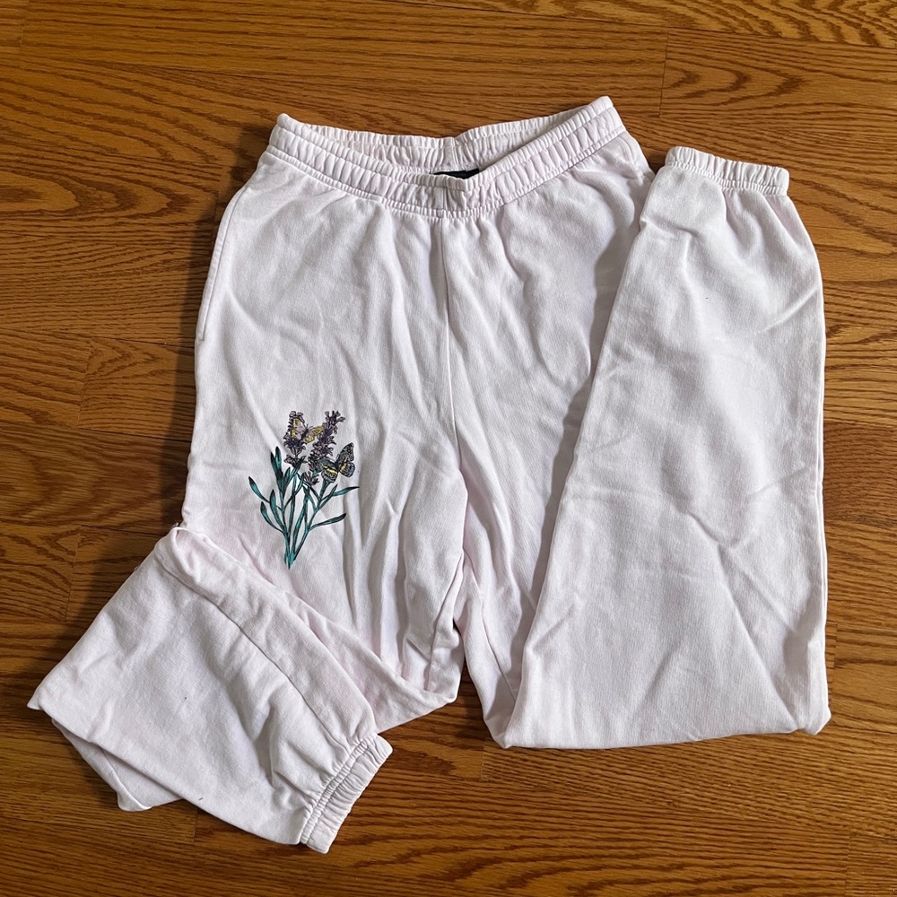 xs ps/la pink banded sweatpants with flower